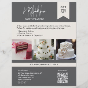 Bakery Cake Custom Monogram Logo Gray Flyer