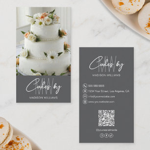 Bakery Cake Custom Monogram Logo Grey Business Card