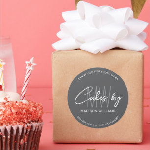 Bakery Cake Custom Monogram Logo Grey Classic Round Sticker