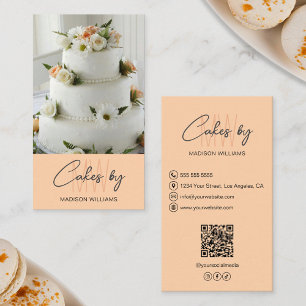 Bakery Cake Custom Monogram Logo Peach Business Card