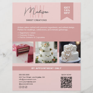 Bakery Cake Custom Monogram Logo Pink Flyer