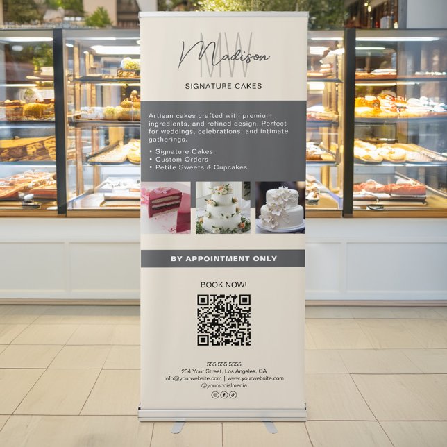 Bakery Cake Custom Monogram Photo QR Retractable Banner (Bakery Cake Custom Monogram Photo QR Retractable Banner)