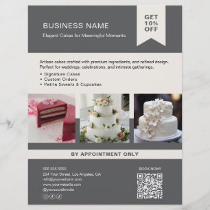 Bakery Cake Custom Photo QR Grey Flyer