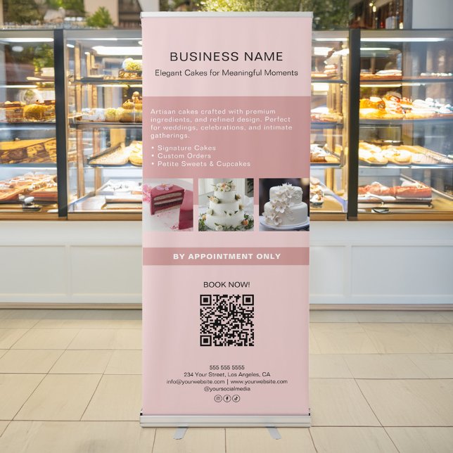Bakery Cake Custom Photo QR Pink Retractable Banner (Bakery Cake Custom Photo QR Pink Retractable Banner)