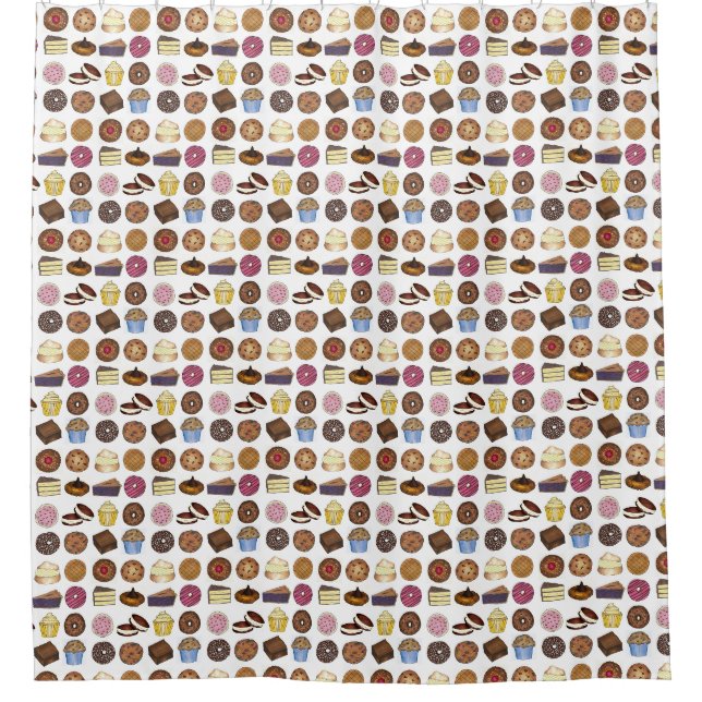Bakery Cake Pie Cupcake Cookie Muffin Doughnut Shower Curtain (Front)