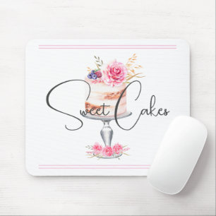 Bakery Cake Pink Elegant Watercolor Mouse Mat