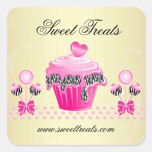 Bakery Cake Pops Cupcake Pink Gold Zebra  Square Sticker (Front)
