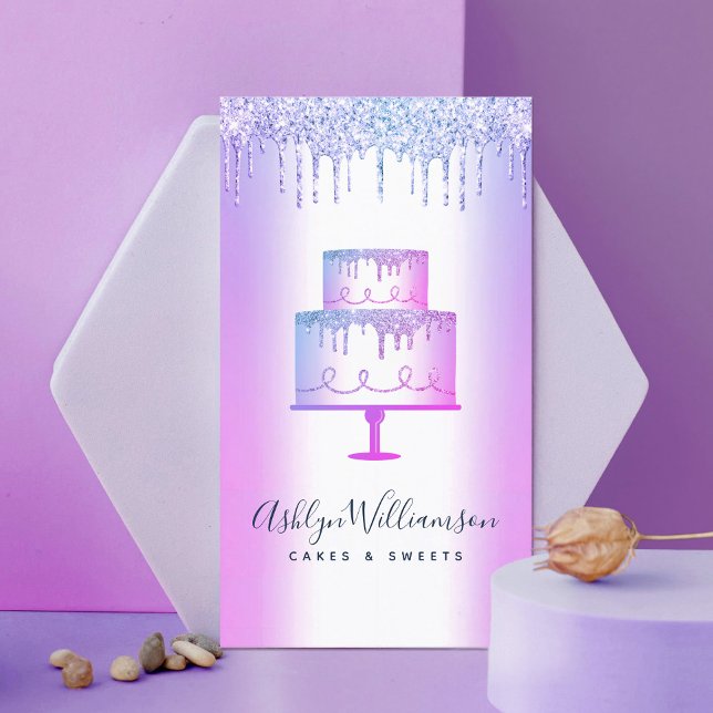 Bakery Cake Purple Glitter Drip Pastry Chef Luxury Business Card (Creator Uploaded)