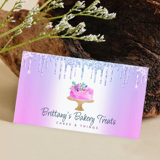 Bakery Cake Purple Glitter Drips Pastry Dessert Business Card (Creator Uploaded)