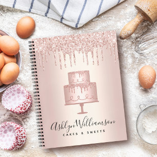 Bakery Cake Rose Gold Glitter Drips Pastry Chef Notebook