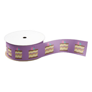 Bakery Cake Slice with Hearts Grosgrain Ribbon