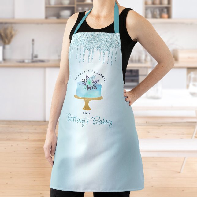 Bakery Cake Turquoise Pastry Glitter Drips Dessert Apron (Creator Uploaded)