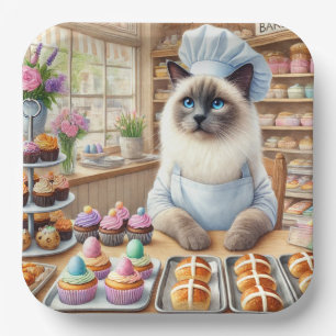 BAKERY Cat Lover working during Easter Holiday Paper Plate