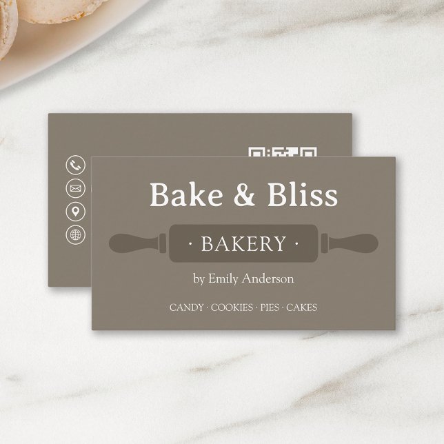 Bakery Chef Modern  Business Card (Create your own Bakery Business Card with custom QR code by MINTIC DESIGN STUDIO)