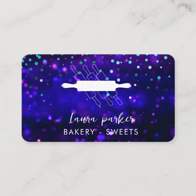 Bakery Chef  Rolling Pin Purple Pastry Handmade Business Card (Front)