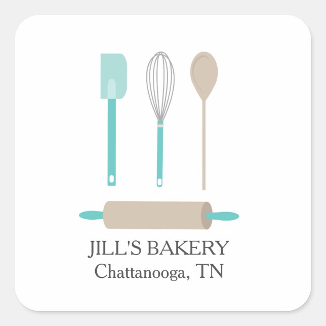 Bakery Chef Teal Kitchen Tools Food Business Square Sticker (Front)