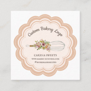 Bakery Chef Whisk Flower Square Business Card