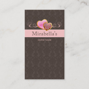 Bakery Cookie Cute Damask Swirl Pink Brown Business Card