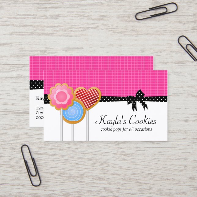 Bakery Cookie Pops Hot Pink Business Card (Front/Back In Situ)
