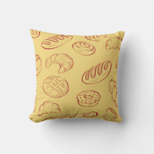 Bakery, croissant, food vintage seamless pattern cushion