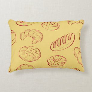 Bakery, croissant, food vintage seamless pattern decorative cushion