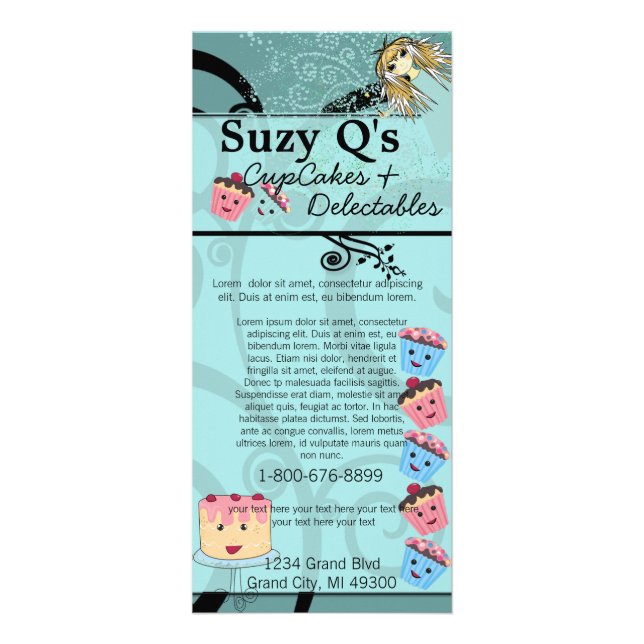 Bakery Cupcake Aqua Blue Swirled Rack Card (Front)