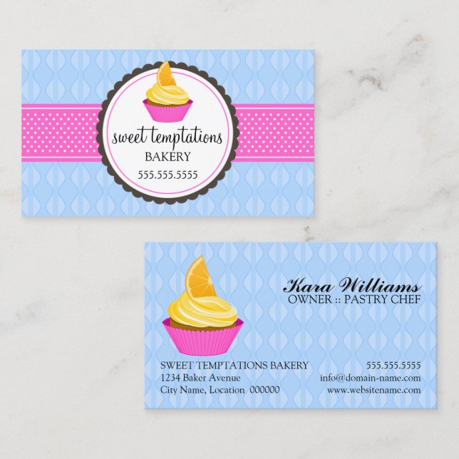 Bakery Cupcake Blue and Pink Business Card (Front/Back)
