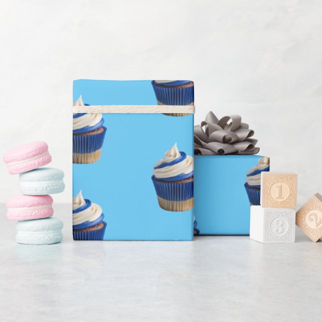 Bakery Cupcake Blue Wrapping Paper (Baby Shower)