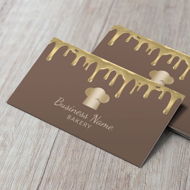 Bakery Cupcake Cakes & Sweets Chef Hat Gold Drip Business Card (Creator Uploaded)