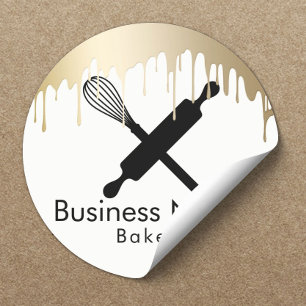 Bakery Cupcake Chef Modern Gold Drips Classic Round Sticker