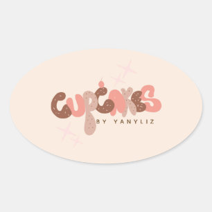 Bakery  Cupcake Hand Lettering  Business     Oval Sticker