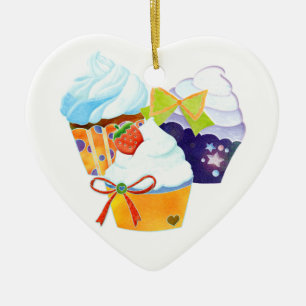 Bakery Cupcake Party Heart Shape Ornaments
