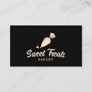 Bakery Cupcake Pastry Cake Gold Piping Bag Logo Business Card