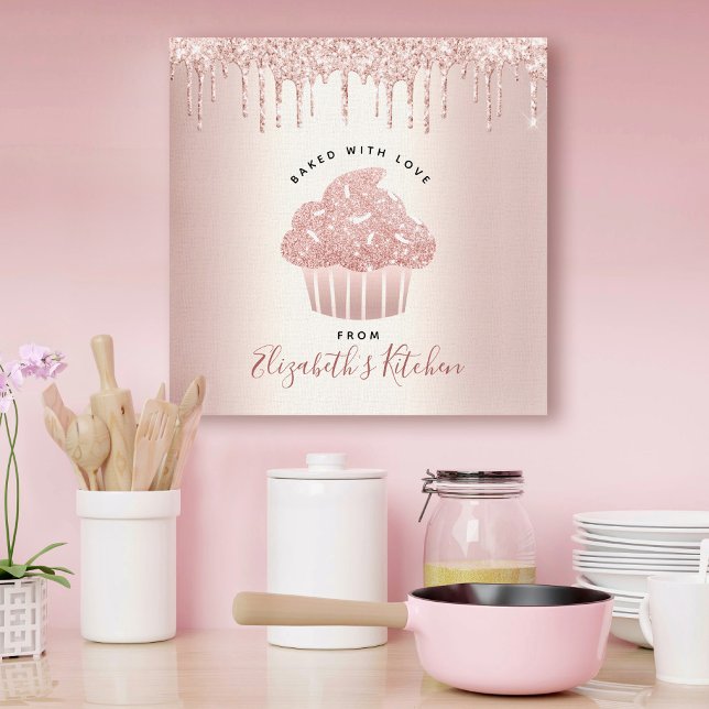 Bakery Cupcake Pastry Chef Rose Gold Glitter Drips Canvas Print (Creator Uploaded)
