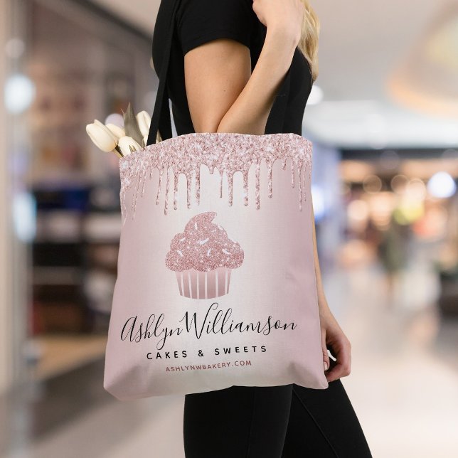 Bakery Cupcake Pastry Chef Rose Gold Glitter Drips Tote Bag (Creator Uploaded)