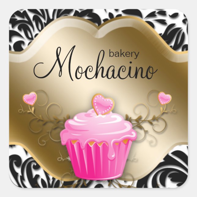 Bakery Cupcake Pink Gold Square Sticker (Front)
