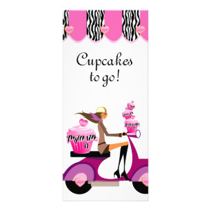 Bakery Cupcake Scooter Pink Zebra Rack Card