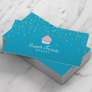 Bakery Cupcake Sweet Treats Confetti Turquoise Business Card
