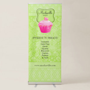 Bakery Cupcake Vintage Damask Lime Retractable Banner