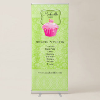 Bakery Cupcake Vintage Damask Lime Retractable Banner