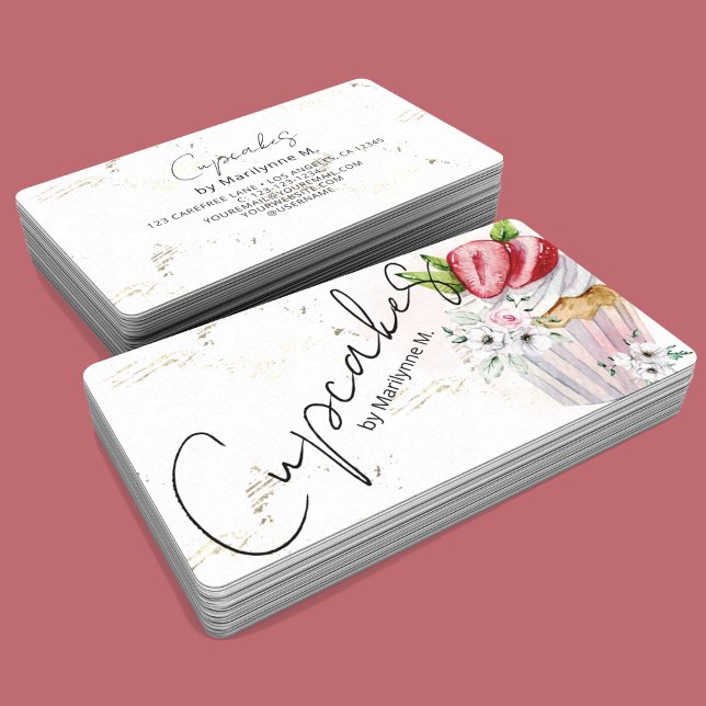 Bakery Cupcakes Gold Pink Floral Business Card (Creator Uploaded)