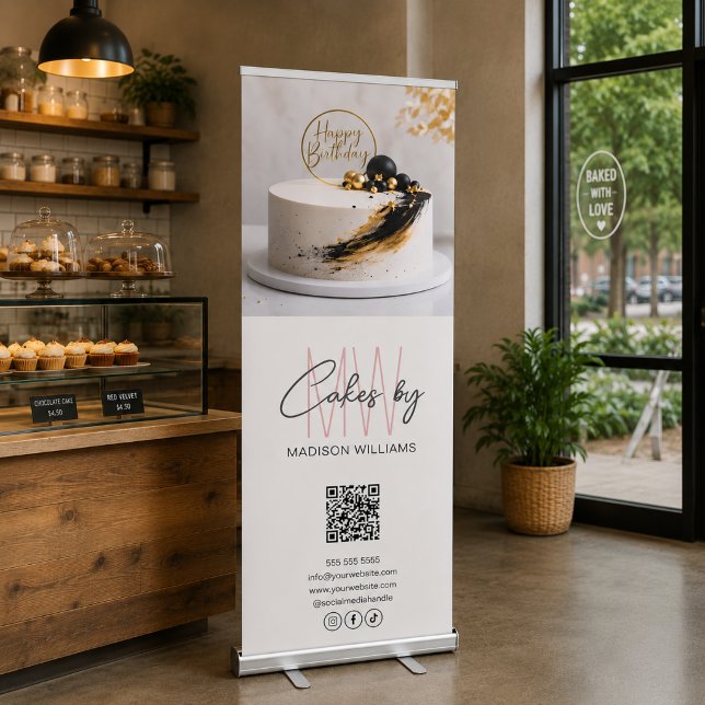 Bakery Custom Cake Monogram Logo QR Code Retractable Banner (Bakery Custom Cake Monogram Logo QR Code Retractable Banner)