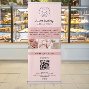 Bakery Custom Logo QR Code Business Pink Retractable Banner