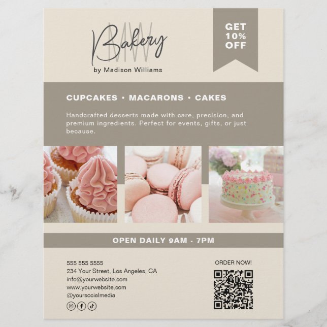 Bakery Custom Monogram Logo Beige Flyer (Front)