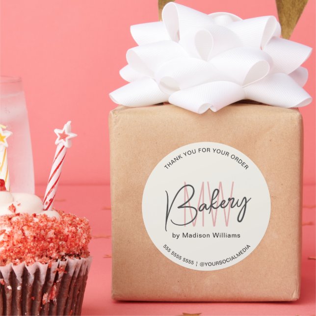 Bakery Custom Monogram Logo Classic Round Sticker (Party)