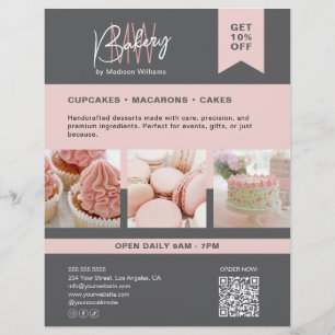 Bakery Custom Monogram Logo Grey Pink Flyer