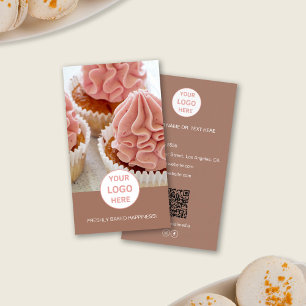 Bakery Custom Photo Logo QR Brown Business Card