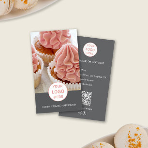Bakery Custom Photo Logo QR Grey Business Card