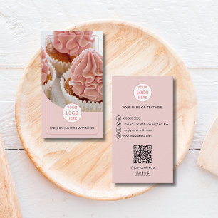 Bakery Custom Photo Logo QR Pink Business Card