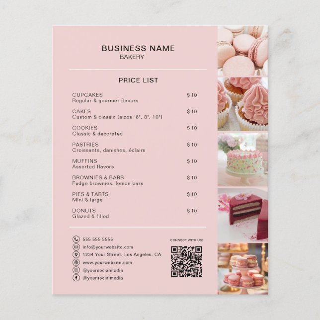 Bakery Custom Price List Photo Social Media QR Flyer (Front)